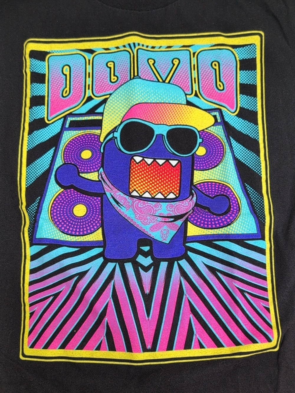 Domo Kun Dj Rave T-shirt, Y2K Retro, Black With Neon Size Large